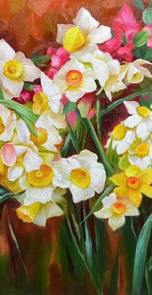 Oil painting:Beautiful flowers c182 by Kunlong Wang