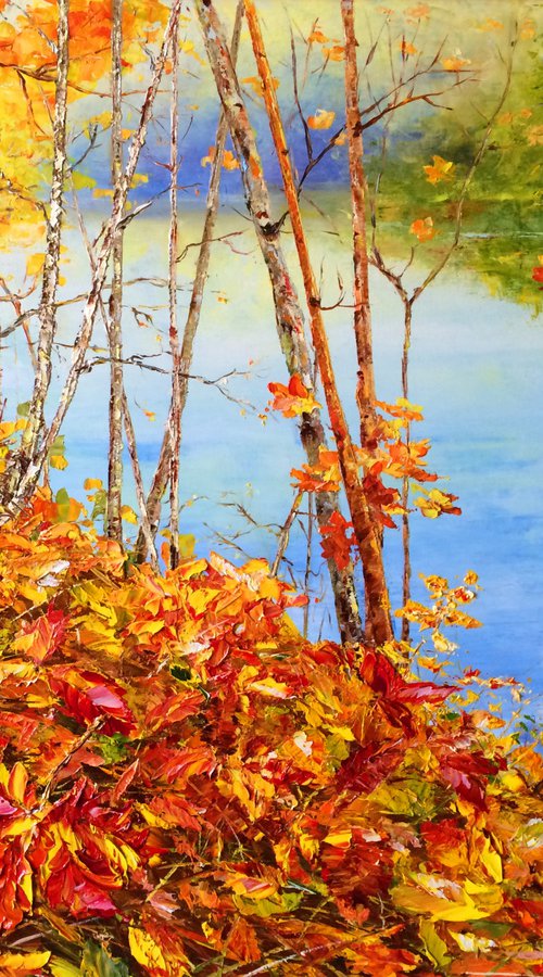 GOLDEN AUTUMN - October. Meditation. Wildlife. Seasons. Wheel Year. Bank river. Wild place. Yellow leaves. by Marina Skromova