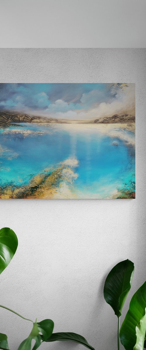 A large original modern semi-abstract figurative seascape painting "Deep Inside" by Vera Hoi