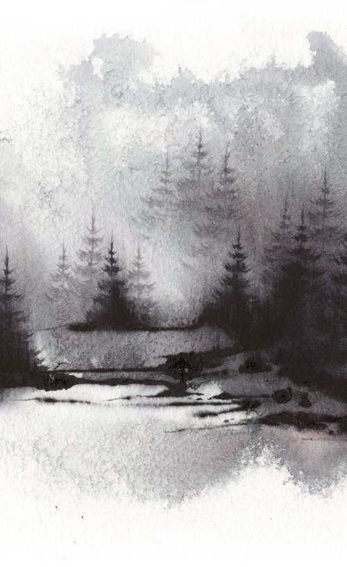 Places XXXV - Watercolor Pine Forest by ieva Janu