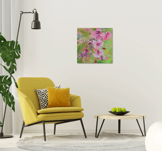 Cherry Flowers in Light Greens