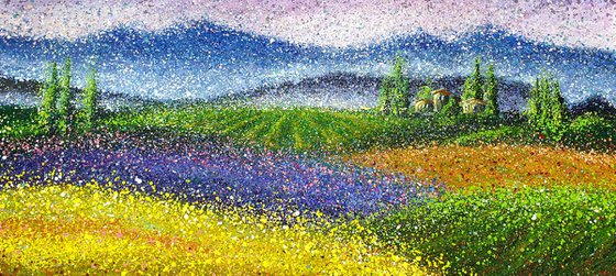 Large lavender wheat Impressionist Painting Large Summer fields Beautiful landscape