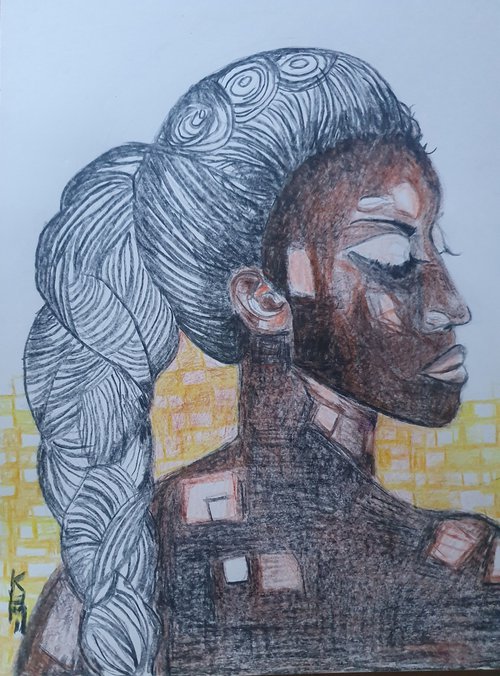 Striking Beauty | Woman Drawing with Pencil and Colour Pencils A4 Size by Kumi Muttu