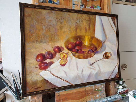 "There is not enough jam" still life plum liGHt original painting PALETTE KNIFE  GIFT (2019)