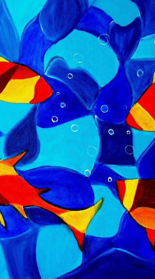 Joy Fish  colorful Abstract painting on canvas by Manjiri Kanvinde