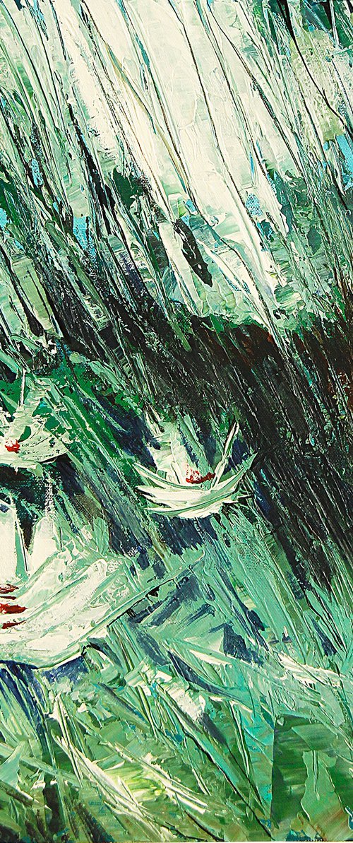 White Waterlilies painting by ARTIST GURDISH  PANNU
