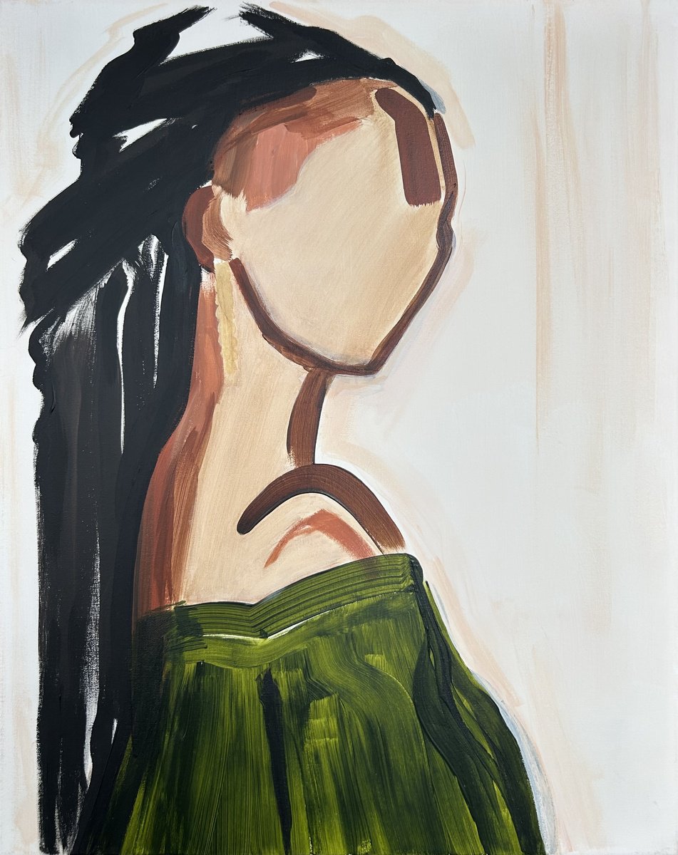Expressive Portrait Acrylic Painting By Elise Mendelle, 18 X 22, Over The Shoulder, Original Artwork