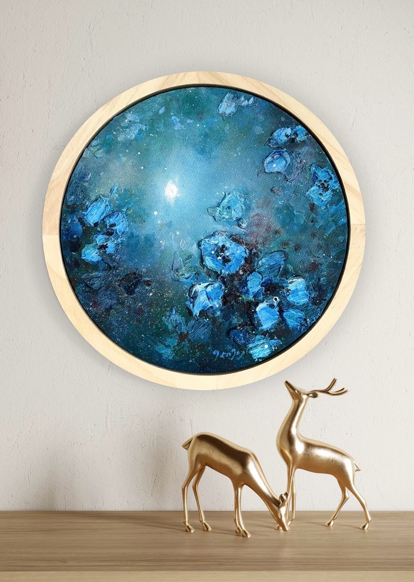 Organic Botanical Acrylic Painting By Jennifer Taylor, 9 X 9, Sapphire Nocturne, Original Artwork