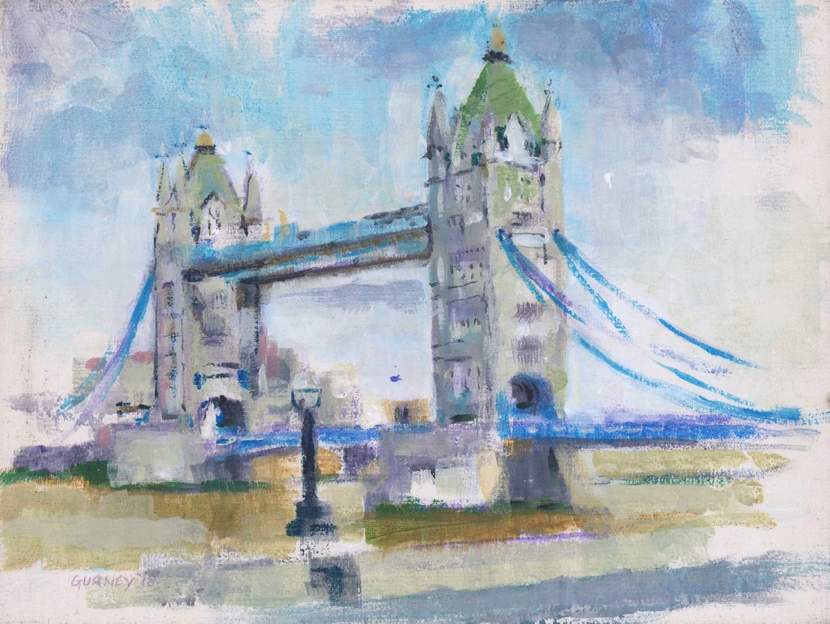 Impressionistic Landscape Acrylic Painting By Paul Gurney, 16 X 12", London Tower Bridge, Original Artwork