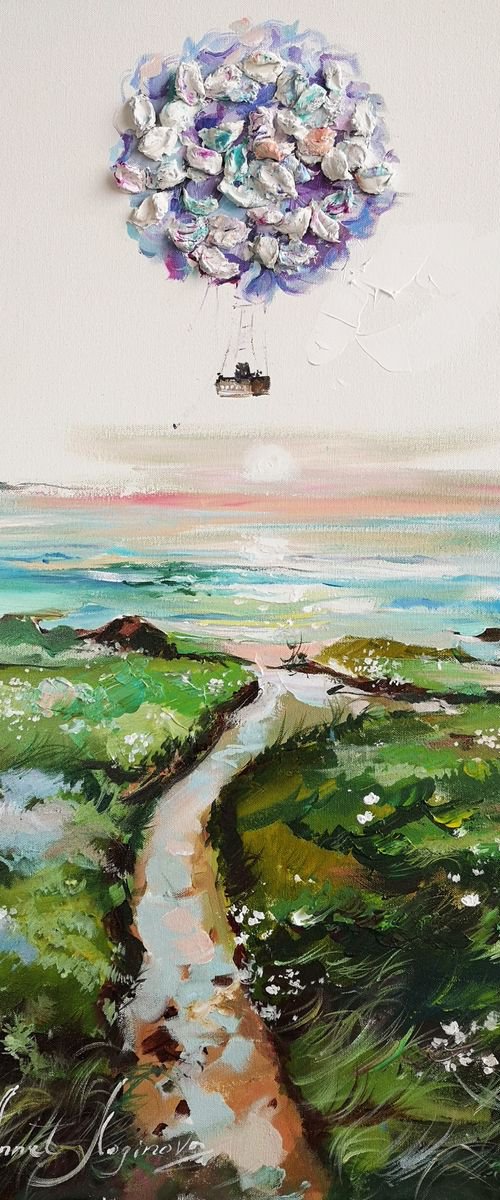 Landscape Painting, Hydrangea Flower Art, Flower Wall Art, Flower Original Art, Sea Painting by Annet Loginova