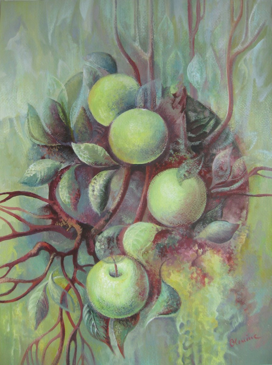 Abstract Acrylic Painting By Elena Oleniuc, 13 X 17, Fruit, Original Artwork