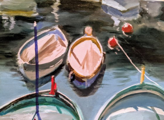 Boats in Nice original oil painting wall decor Landscape Gift idea boat painting sea Love Art seascape big Pictures France Nizza Nice oil painting impressionism