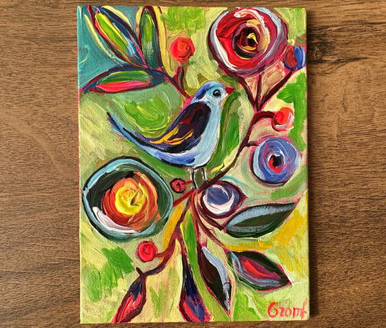 flowers and bird