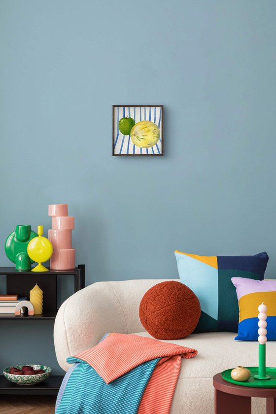 Yellow melon on blue