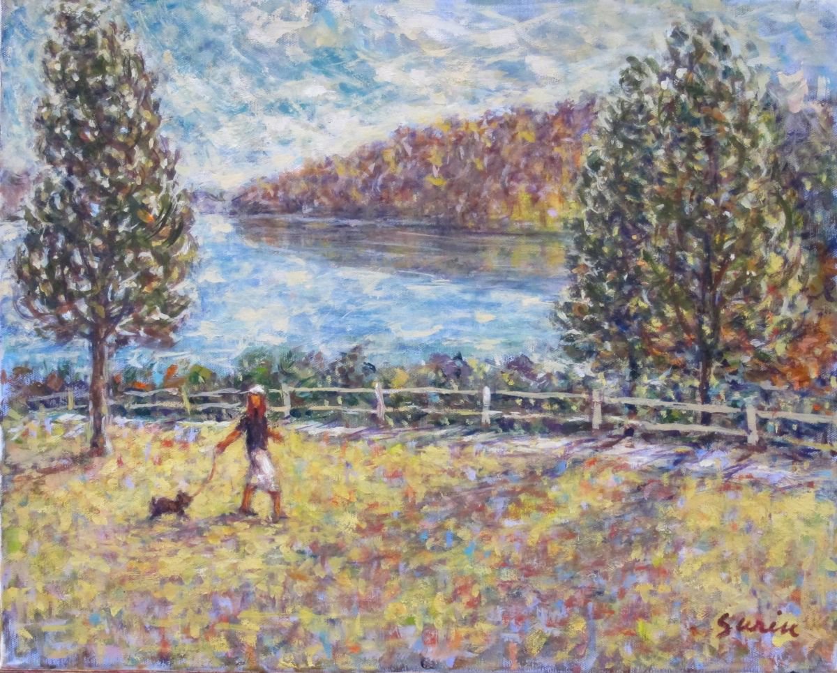 A Walk in the Park, oil, 16 x 20. Free shipping. by Surin Jung