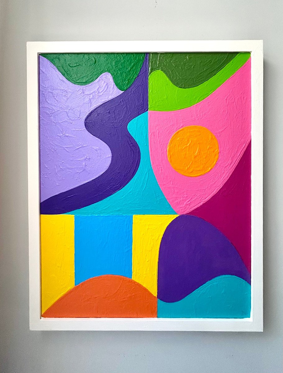 Geometric Abstract Painting By Daniel Goodman, 18 X 22, Gone In Moonshine Time, Original Artwork