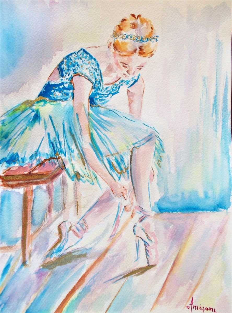 Ballerina 3-Original ballet watercolor painting by Antigoni Tziora