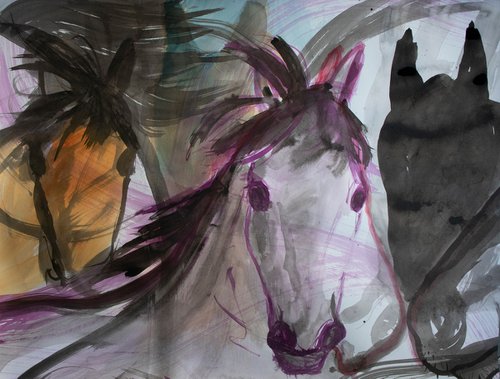 Horses watching, dynamic horse sketch by René Goorman