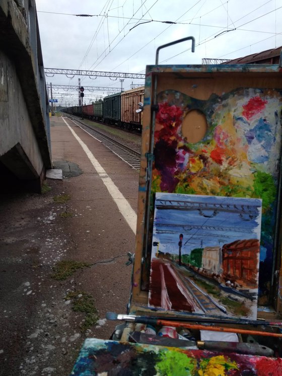 Railway station. Pleinair painting