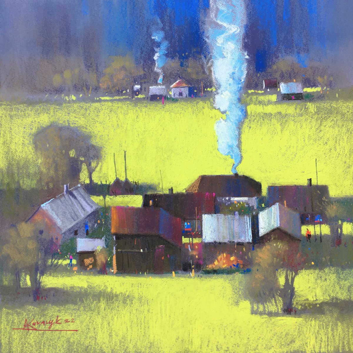 Abstract Landscape Pastel Drawing By Andrii Kovalyk, 20 X 20, Carpathian Colours, Original Artwork