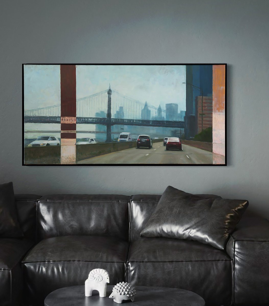 Manhattan Study In Blue And Grey By Bo Kravchenko, 50 X 25, Artwork For Sale On Artfinder