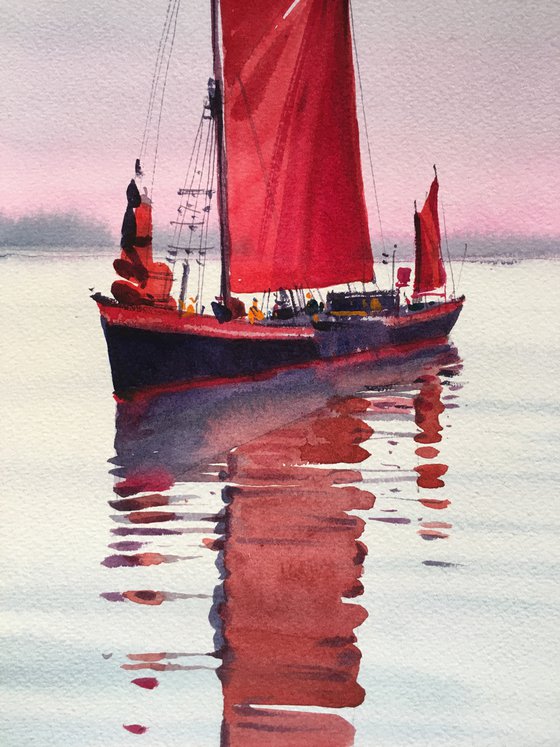 Original watercolor painting “Red sails”