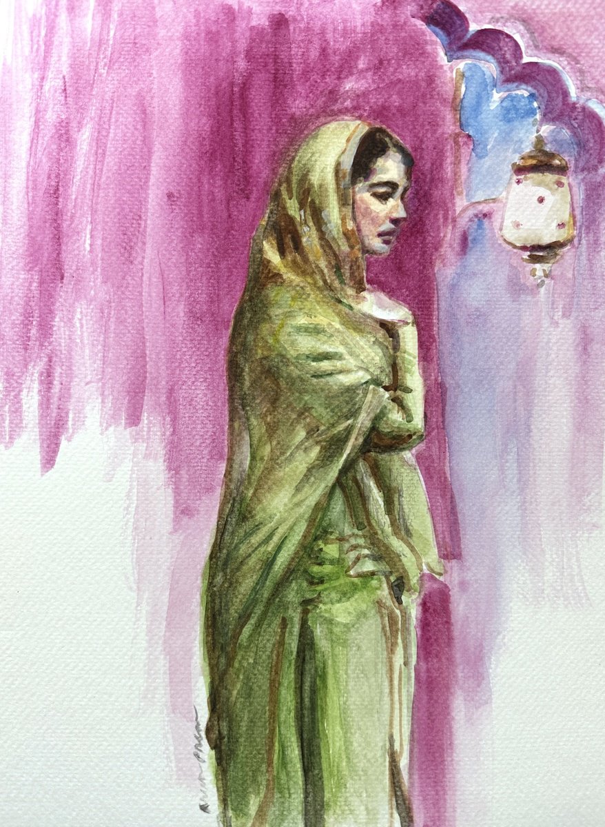 Impressionistic Portrait Watercolour By Arun Prem, 9 X 11, Pink Palace, Original Artwork