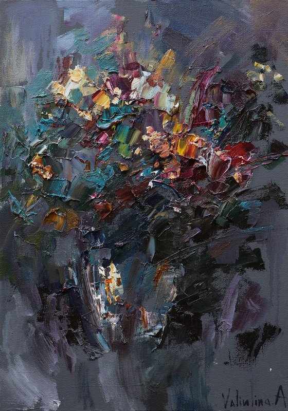 Autumn flowers - Original oil abstract painting