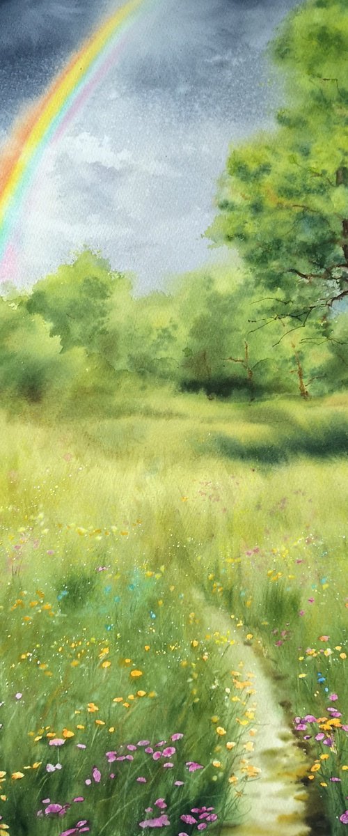 Rainbow Summer Rain by Olga Beliaeva Watercolour
