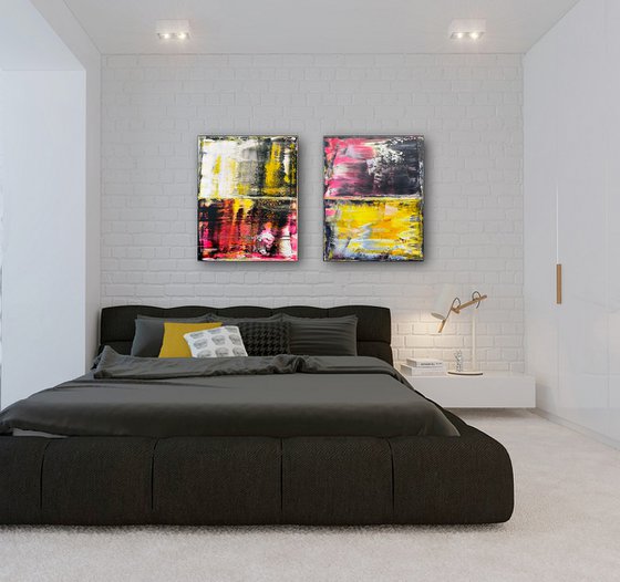 "Come As You Are" - FREE WORLDWIDE SHIPPING + Save As A Series - Original PMS Abstract Diptych Acrylic Paintings On Canvas - 32" x 20"