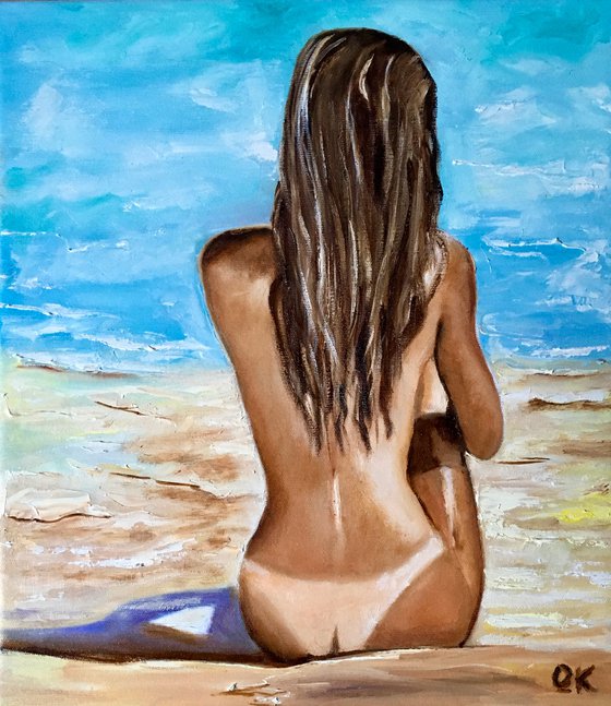 Good morning, sunshine. Oil on canvas. Nude, seaside, summer.