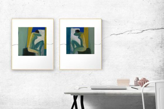 Nude on cold background, Diptych.