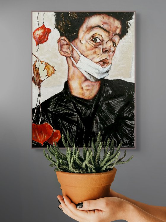 Egon Schiele style Man in mask