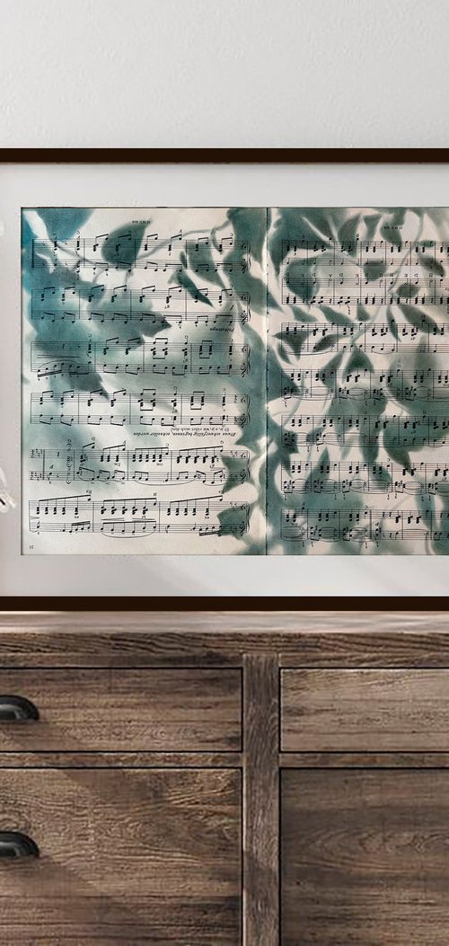 Vintage Sheet Music Nature Silhouette Art by Julia Shilo