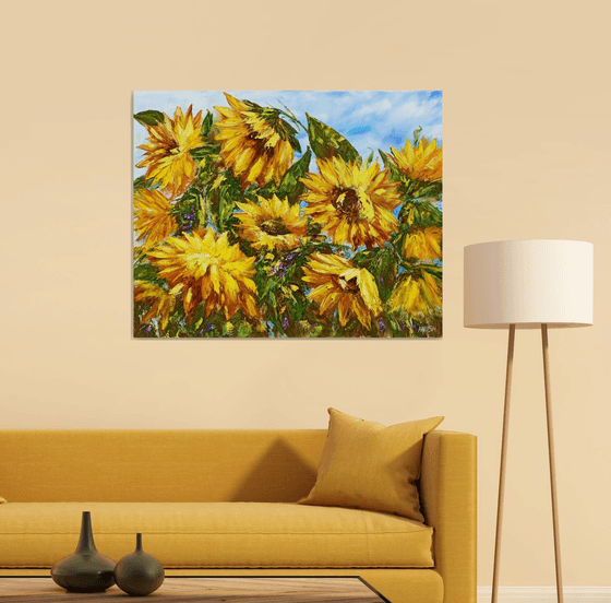 Sunflowers (100x80cm, oil painting, palette knife)