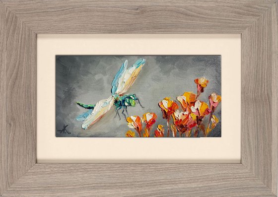 It is a wonderfull day - Oil painting, life of insect, dragonfly art, canvas painting, impressionism, palette knife