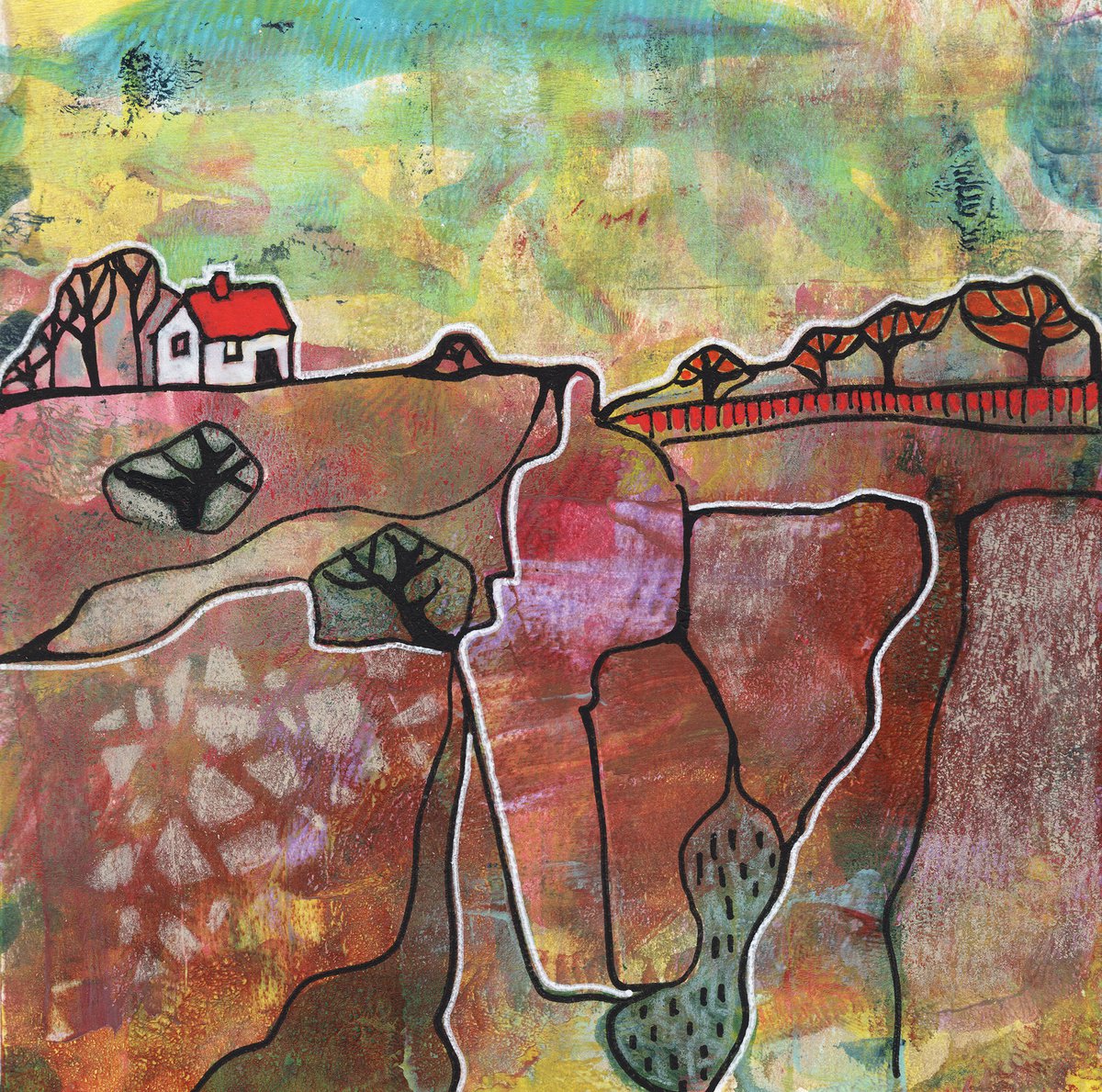 Organic Landscape Acrylic Painting By Ariadna De Raadt, 12 X 12, Season Landscape 3, Original Artwork