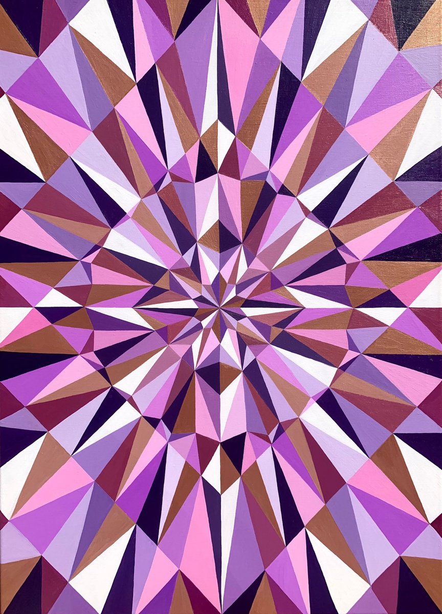 Geometric Abstract Acrylic Painting By Maria Tuzhilkina, 20 X 28", Lilac Amethyst, Original Artwork