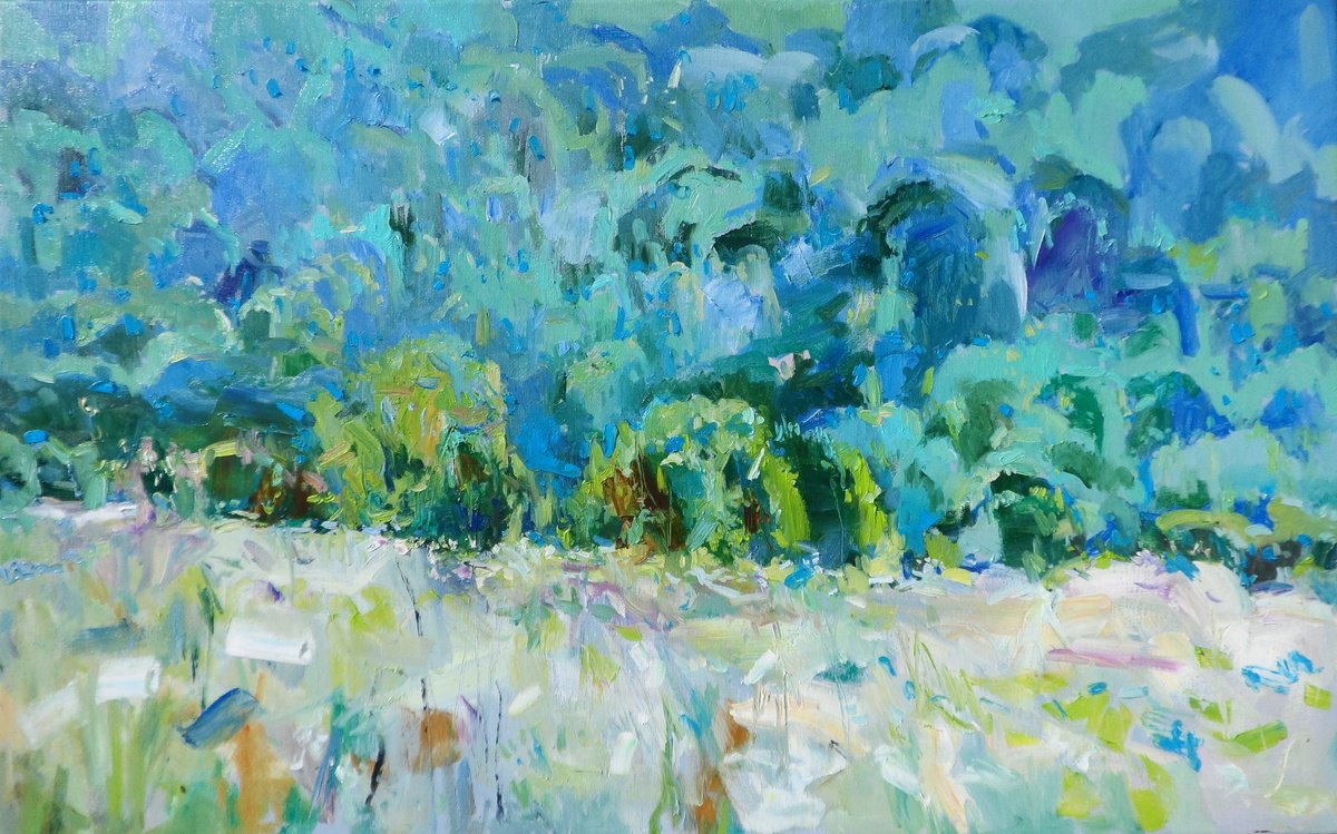Impressionistic Landscape Oil Painting By Yehor Dulin, 31 X 20", " Childhood Summer", Original Artwork
