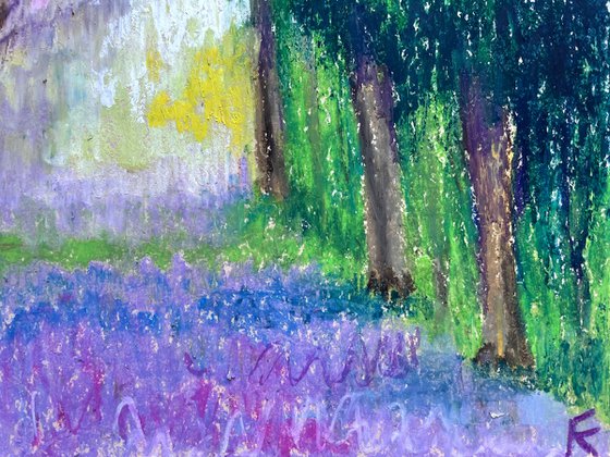 Garden Original Painting, Purple Tree Oil Pastel Drawing, Floral Wall Art, Gift for Her