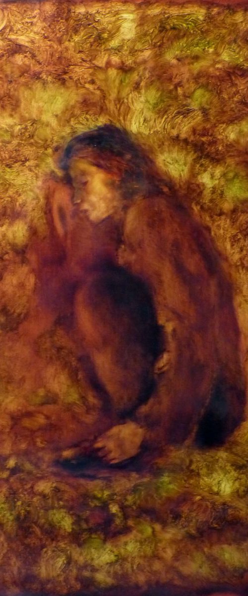 Autumnal portrait, oil on canvas, 100x50 cm by Frederic Belaubre