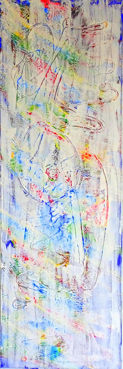 Abstract Acrylic Painting By Cb., 16 X 47, Colourful White, Original Artwork