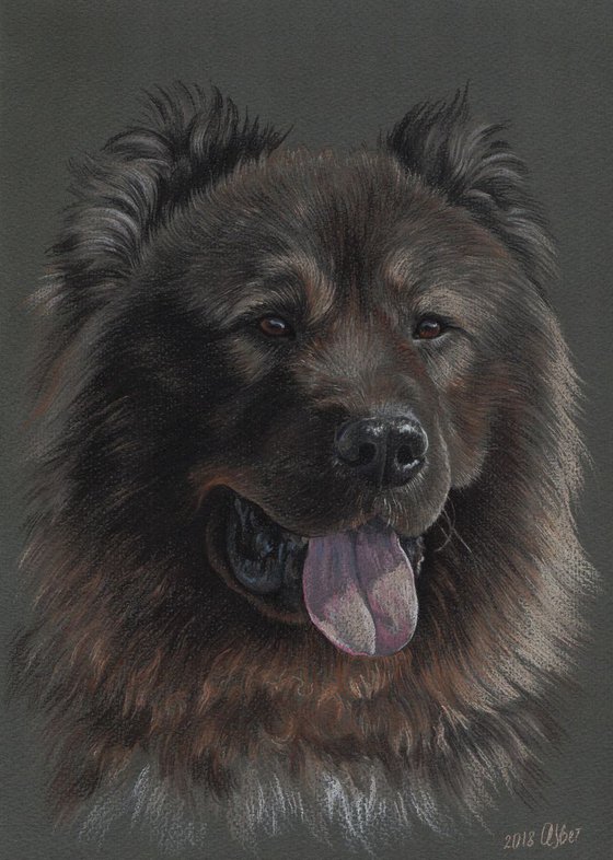 Caucasian Shepherd - pastel dog portrait. 21x30 cm