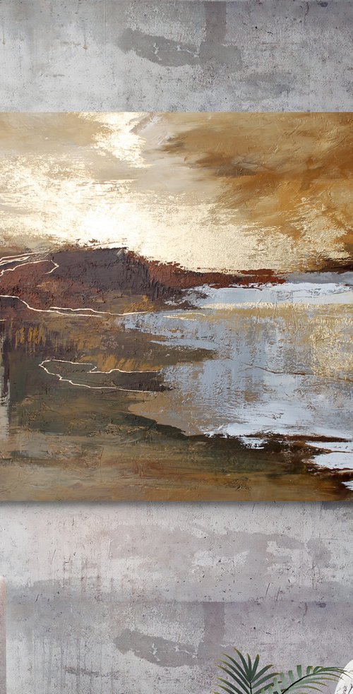 "Calabria 2" Abstract brown gold grey art by Solomia