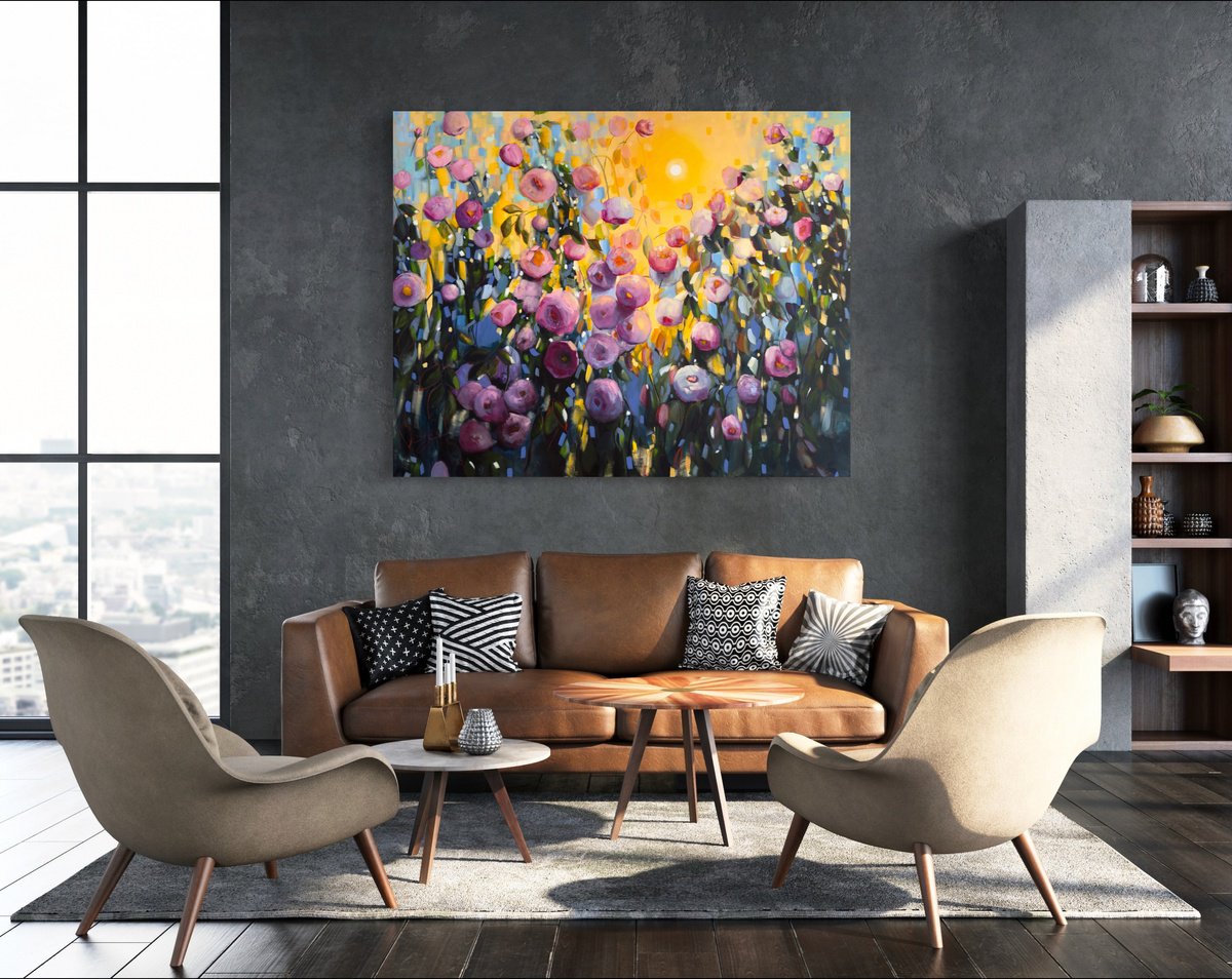 Impressionistic Botanical Acrylic Painting By Sandra Gebhardt-Hoepfner, 59 X 47", Always Rise Up 1, Original Artwork