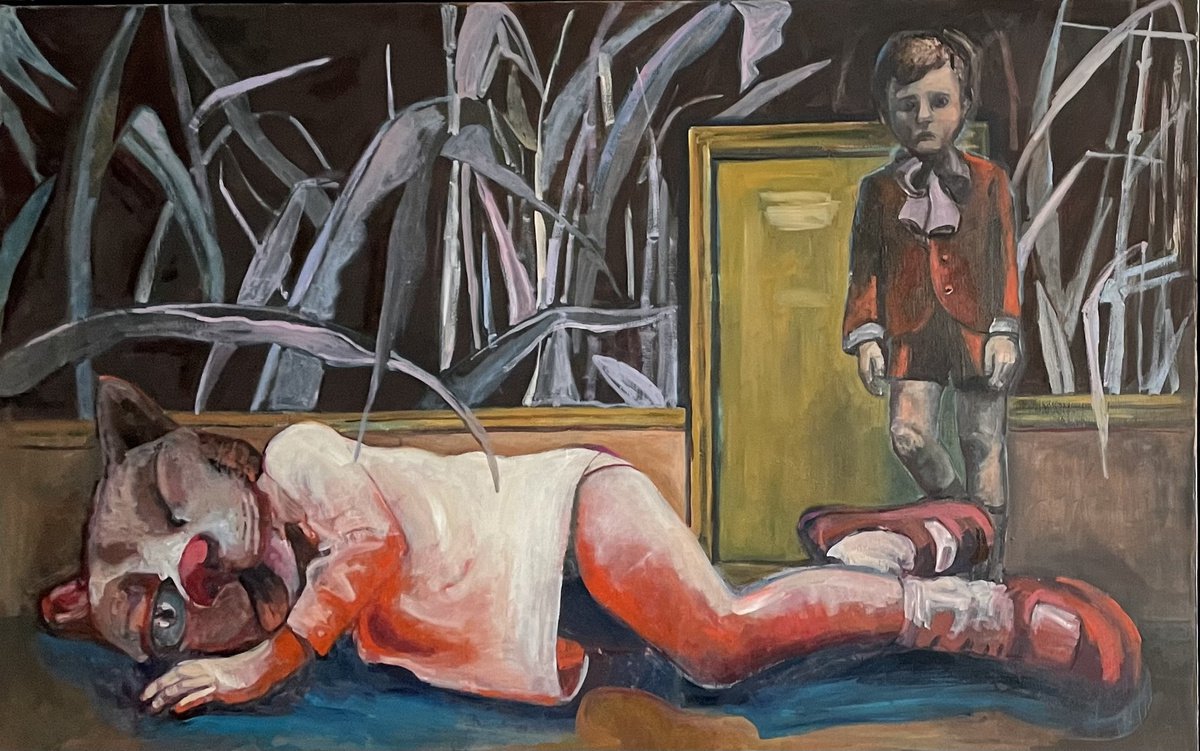 Impressionistic Portrait Oil Painting By Angeline Maas, 64 X 40, I Scarcely Talk To The Cat, Original Artwork