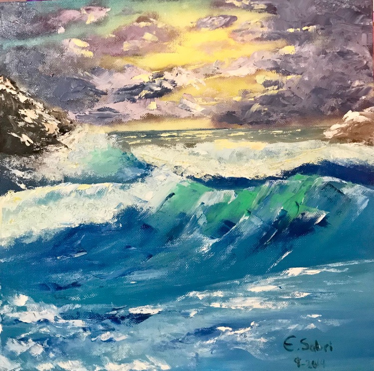 Crashing Waves Oil Painting By Eman Sabri Ahmad Artfinder