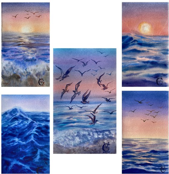 SUNSET ON THE WINTER SEA -poliptych