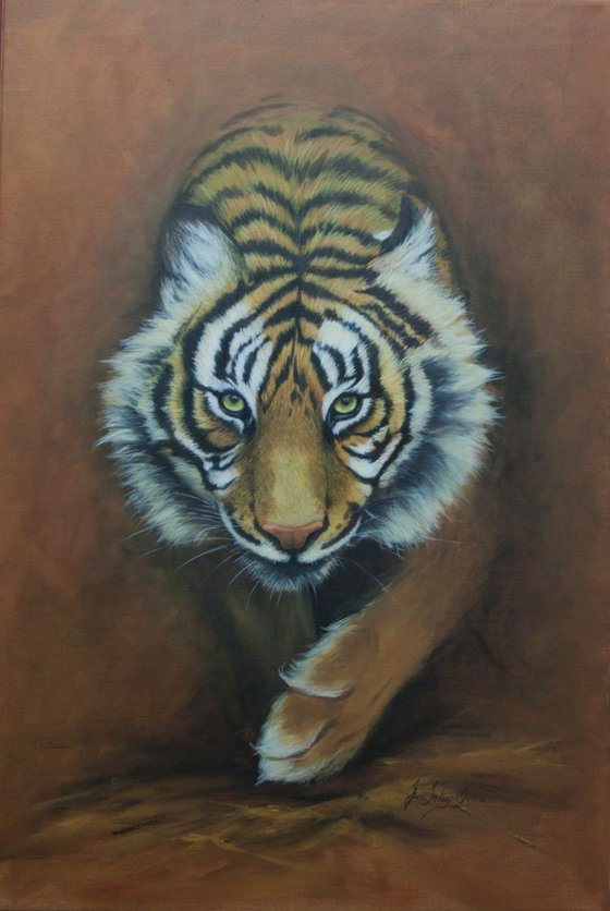 Tiger Painting, Sumatran tiger, Oil on canvas - Burning Bright