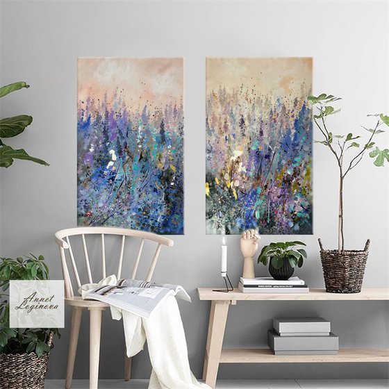 Flowers canvas art, Set paintings, Lavender art